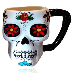 GROOVY GLAM Large White Day of the Dead Sugar Skull Coffee Mug